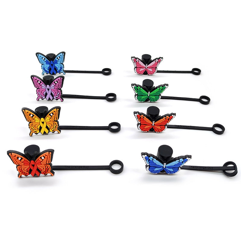 Wholesale 10pcs Butterfly Straw Cap Silicone Dust Plug